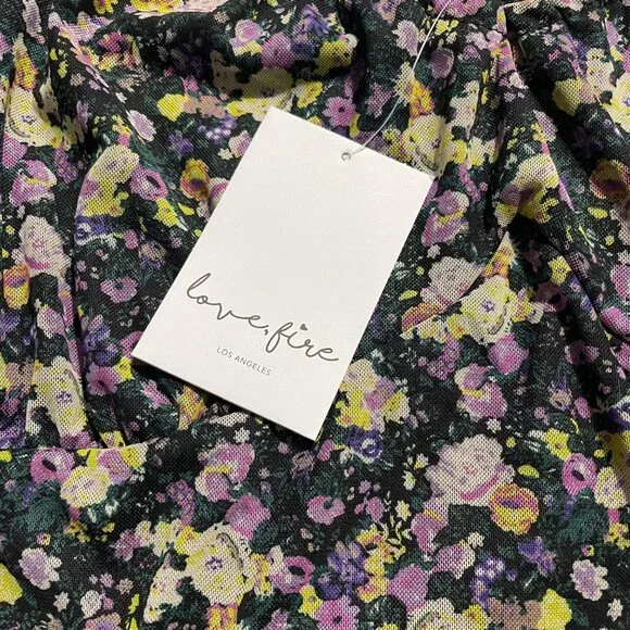 Love Fire Womens Floral Crop Top Blouse Black Floral, Size 3X, New - Picture 2 of 8